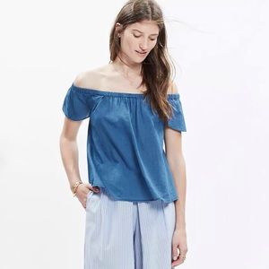 Madewell Indigo Cotton Off-the-Shoulder Top